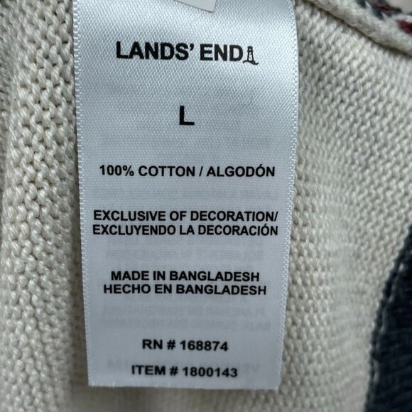 Lands End Womens Bear Fair Isle Sweater Size L Cream/Gray New a0785 - Picture 6 of 8